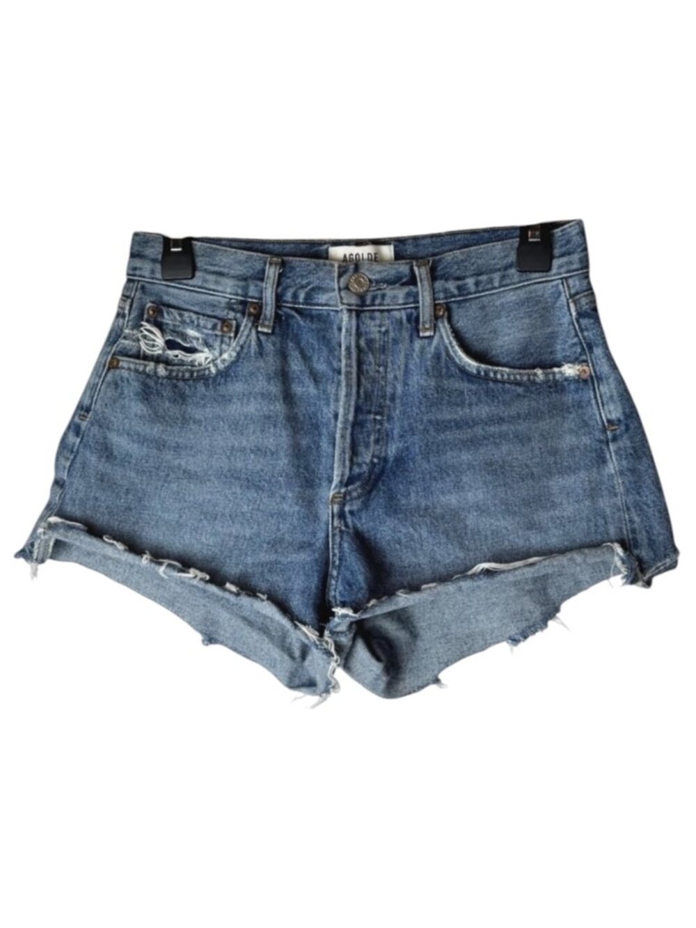 AGOLDE Shorts Women 24 Blue Denim‎ Parker Distressed Cutoff Jean Streetwear